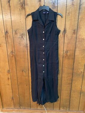 GAP Black Sleeveless Button-Down Maxi Dress 100% Linen